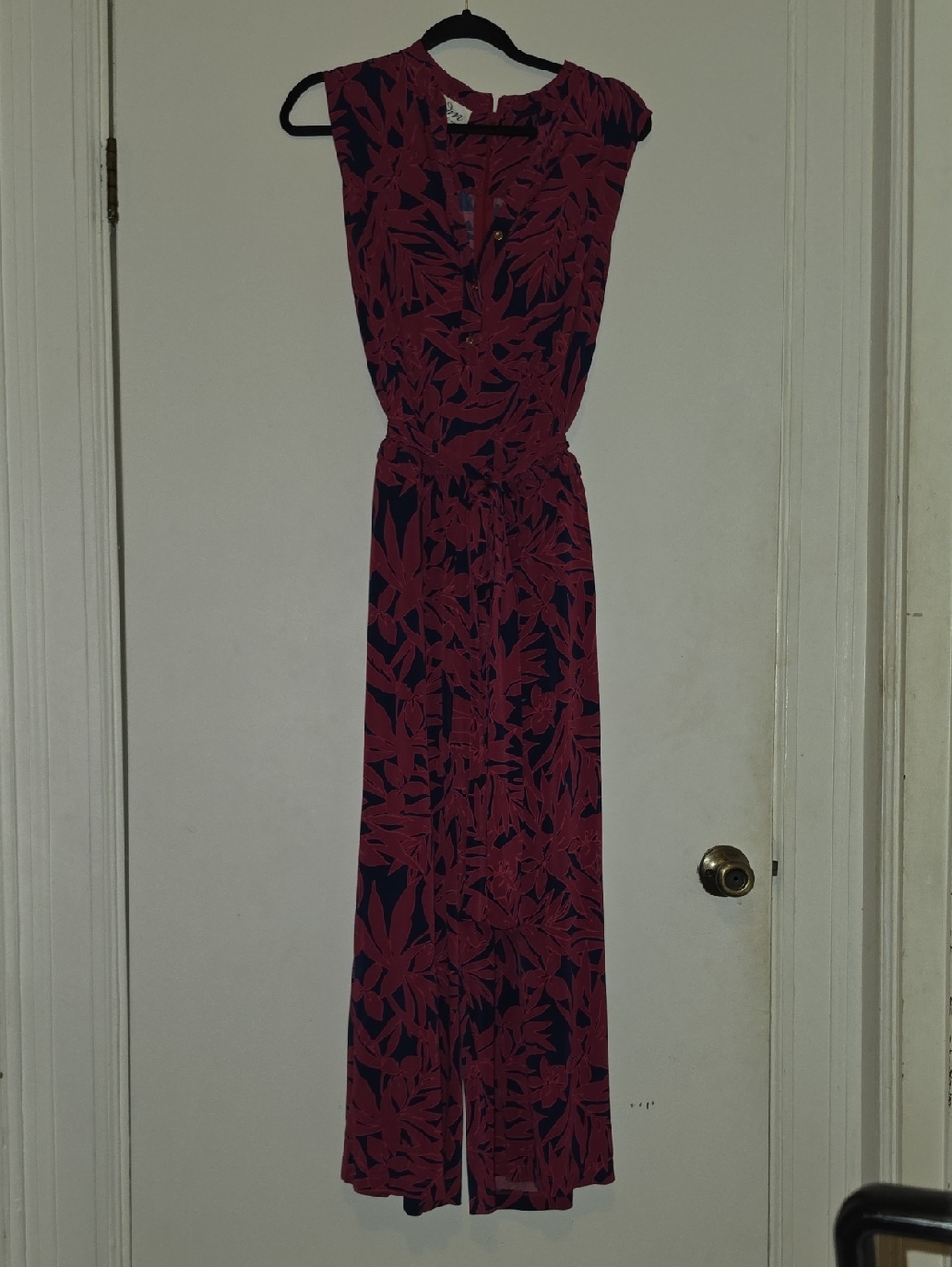 Sleeveless Floral Print Jumpsuit Dress in Burgundy and Black